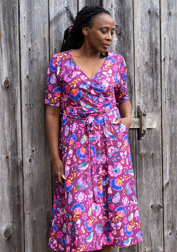 Fifth angle of Vale Painted Bird Print Midi Dress