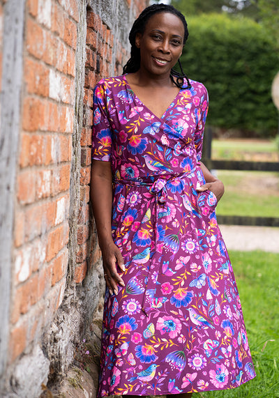 Vale Painted Bird Print Midi Dress