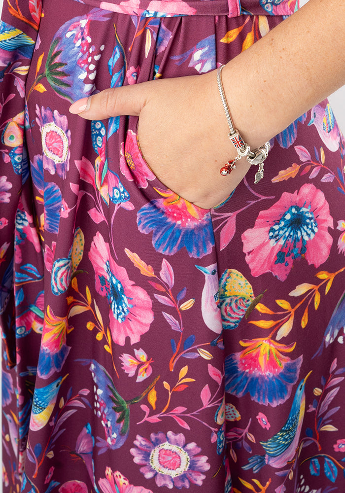 Seventh angle of Vale Painted Bird Print Midi Dress