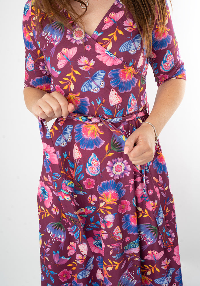 Sixth angle of Vale Painted Bird Print Midi Dress