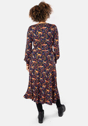 Vannie Fox Print Viscose Midi Dress