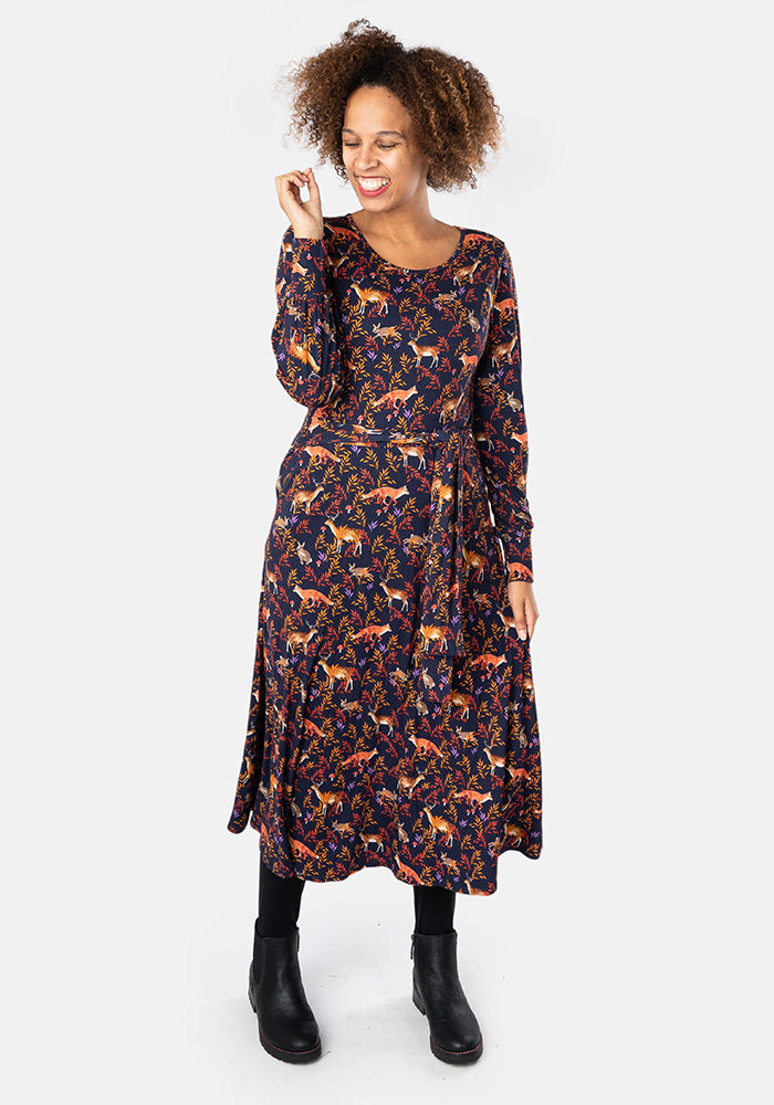 Vannie Fox Print Viscose Midi Dress