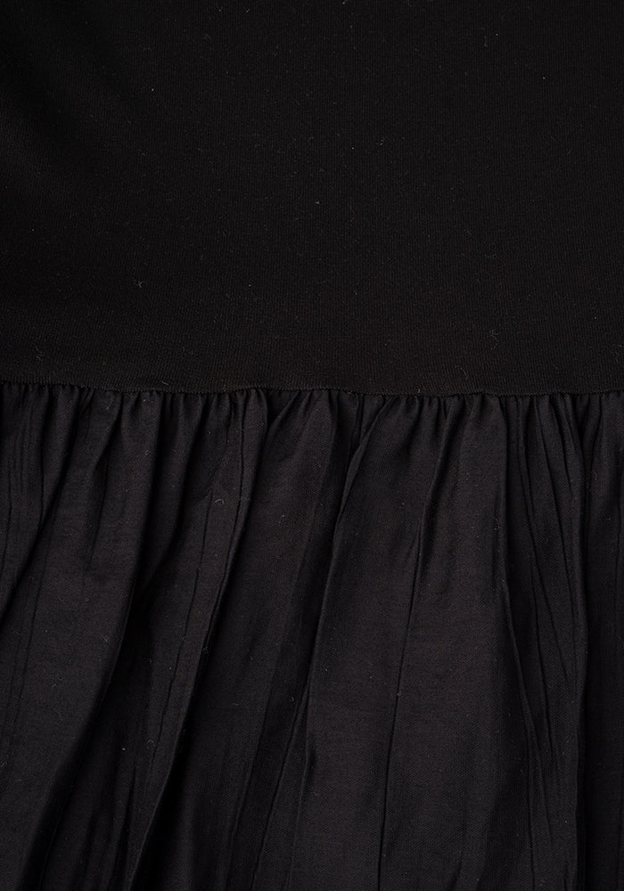 Second angle of Vara Mixed Fabric Midi Dress (Black)