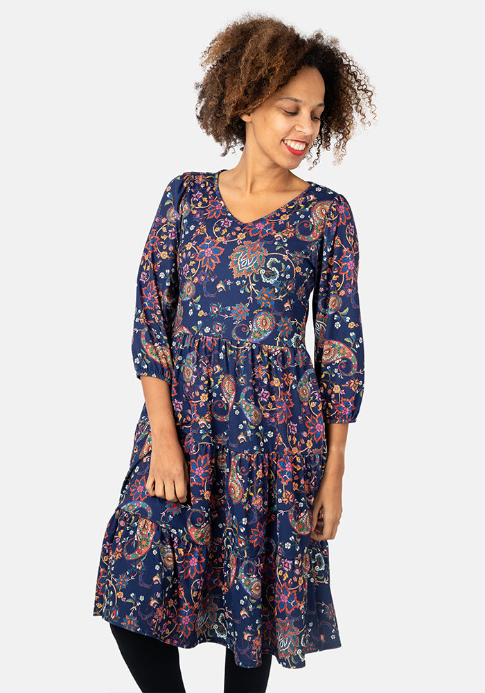 Vaughn Spiced Paisley Print Tiered Hem Dress