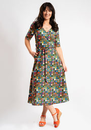 Veneha Retro Tile Print Midi Dress