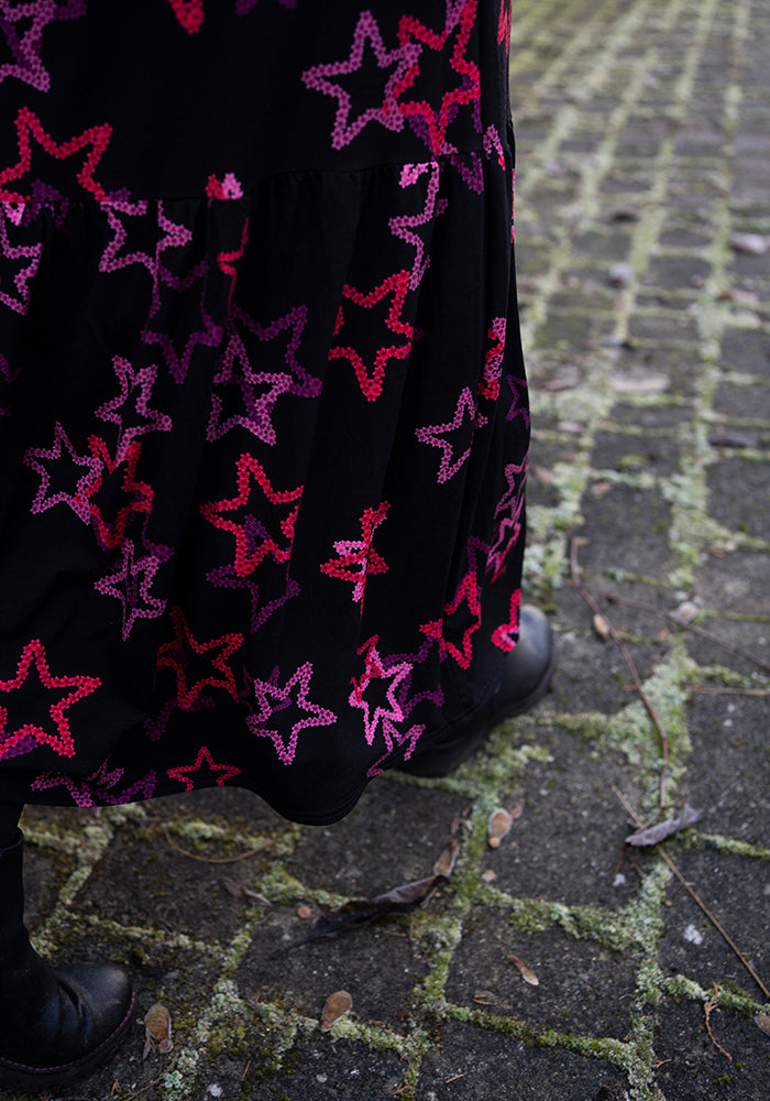 Verity Ditsy Stars Print Tiered Hem Viscose Midaxi Dress