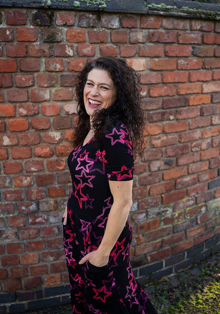 Verity Ditsy Stars Print Tiered Hem Viscose Midaxi Dress