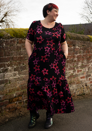 Verity Ditsy Stars Print Tiered Hem Viscose Midaxi Dress