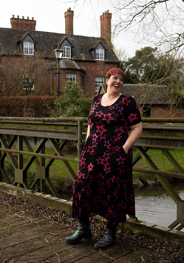 Verity Ditsy Stars Print Tiered Hem Viscose Midaxi Dress