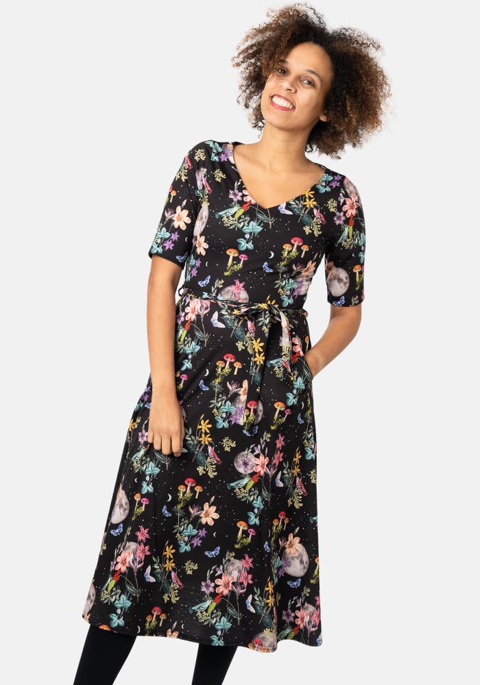 Vespa Midnight Botanical Print Midi Dress