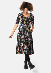 Vespa Midnight Botanical Print Midi Dress