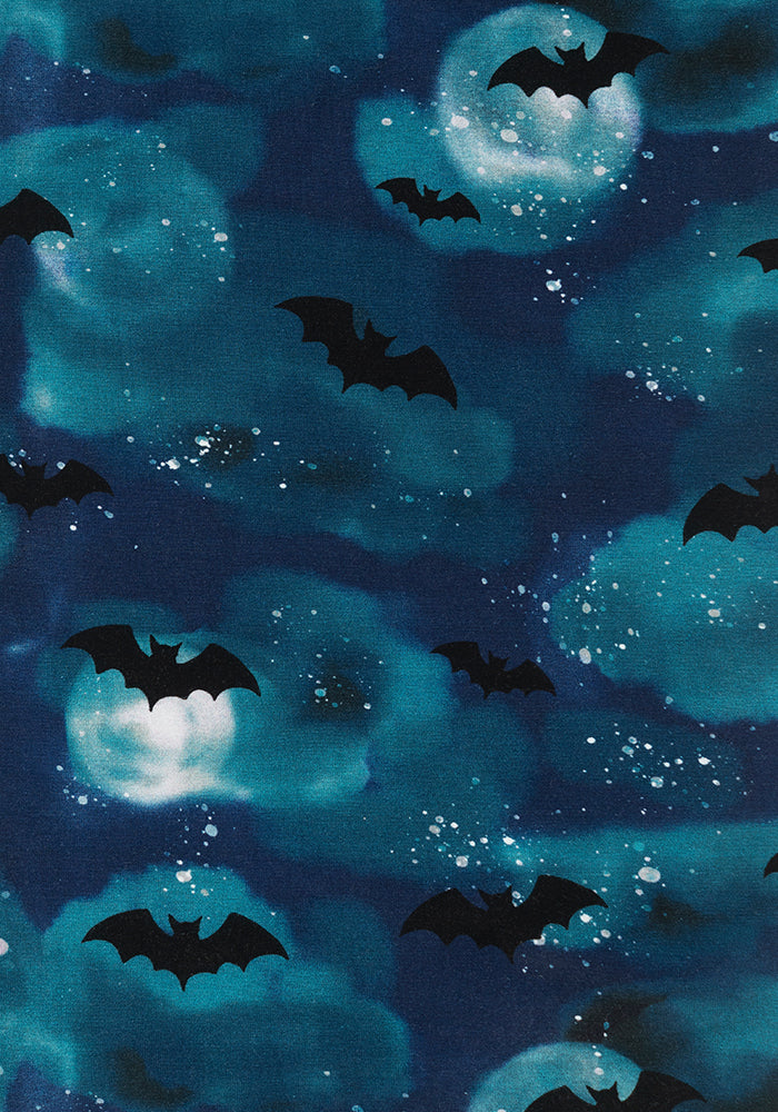 Vesper Teal Bat In Night Sky Print Full Leg Cotton Jumpsuit