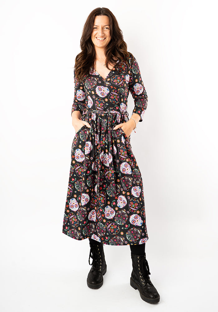 Third angle of Veya Skull Print Midi Dress