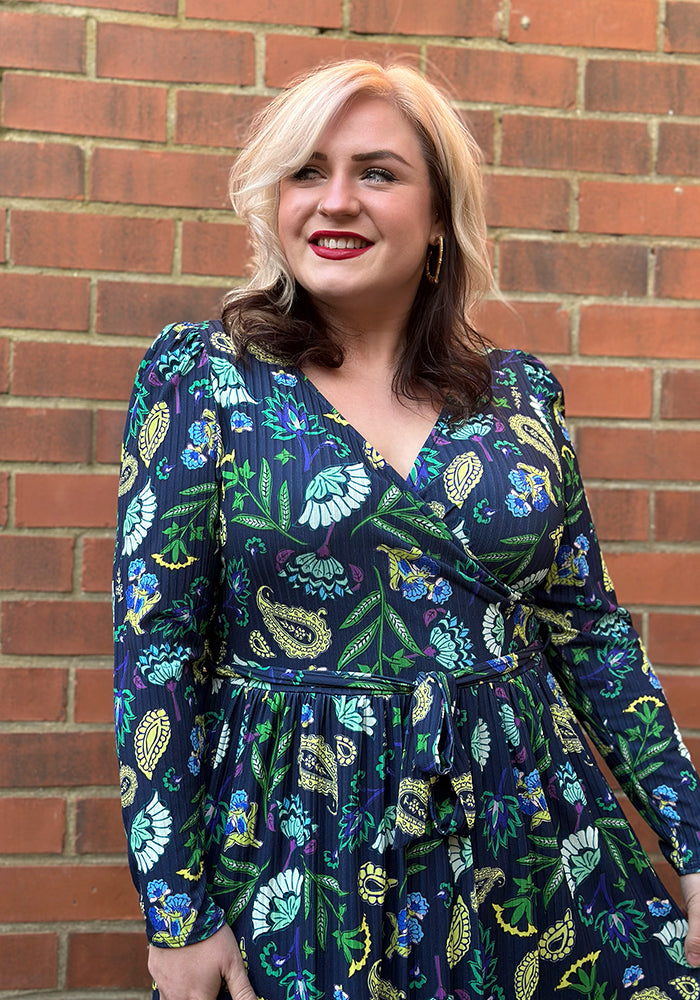 Front view of Vici Paisley Floral Print Midi Dress
