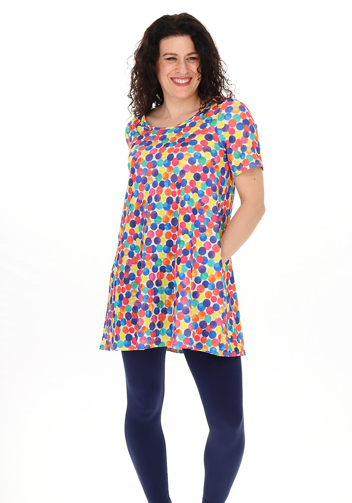 Third angle of Vina Spots Rainbow Print Tunic (Cream)