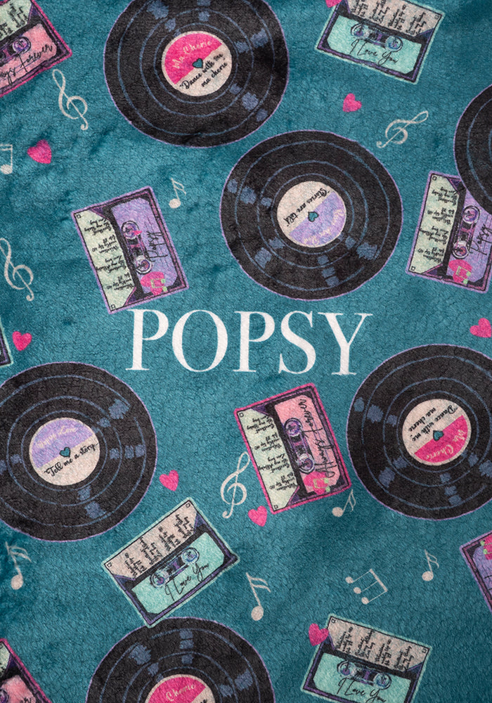Second angle of Pop-under Mixtapes Print Plush Blanket