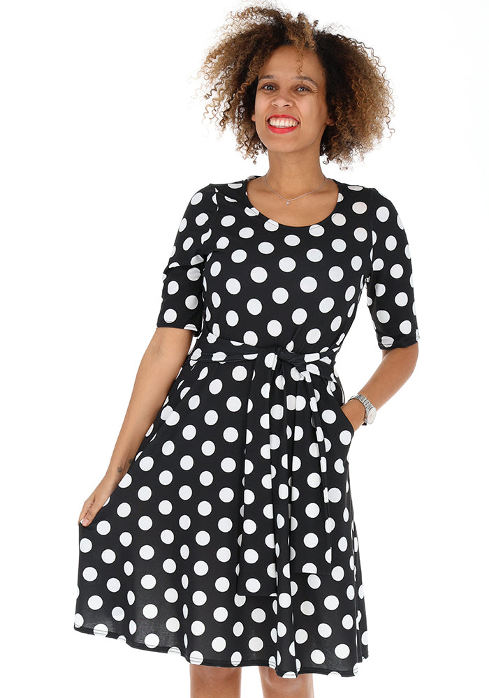 Front view of Violeta Mono Large Spot Print Jersey Dress