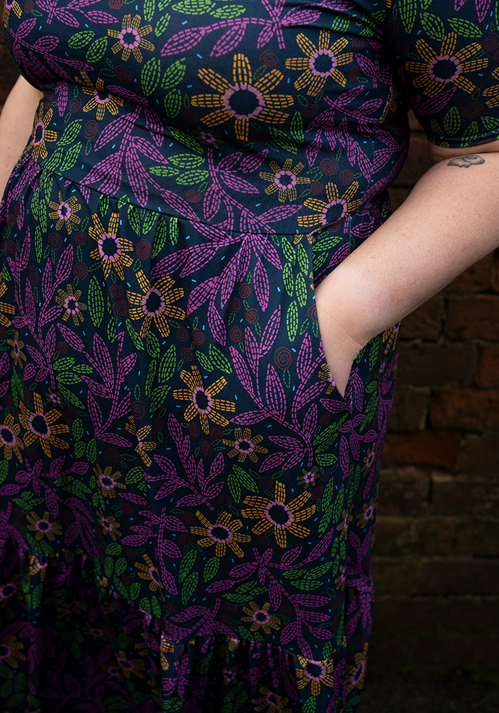 Fifth angle of Virginia Floral Embroidery Print Tiered Hem Midaxi Dress