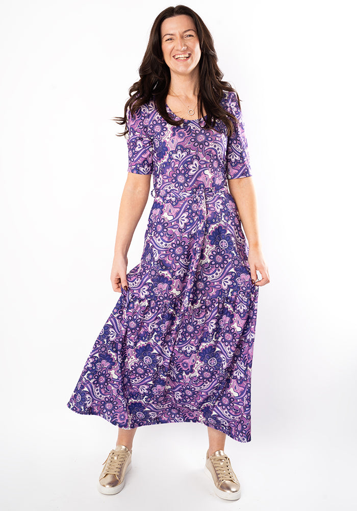 Sixth angle of Vivianne Purple Retro Paisley Print Jersey Midaxi Dress