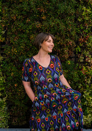 Nemali Peacock Feathers Print Cotton Midaxi Dress