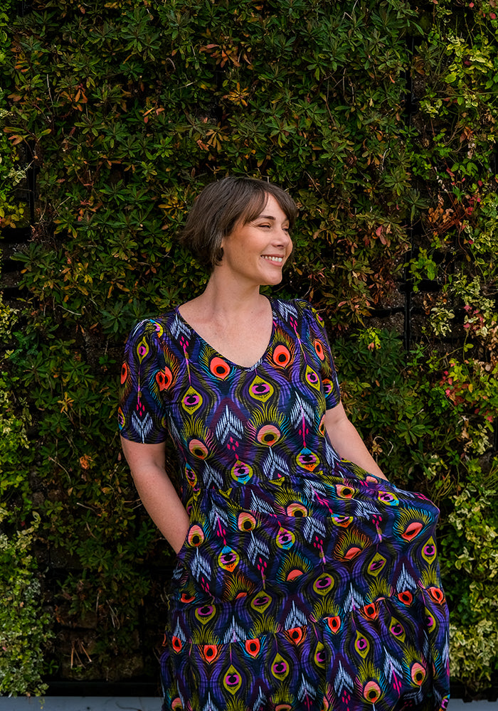 Nemali Peacock Feathers Print Cotton Midaxi Dress
