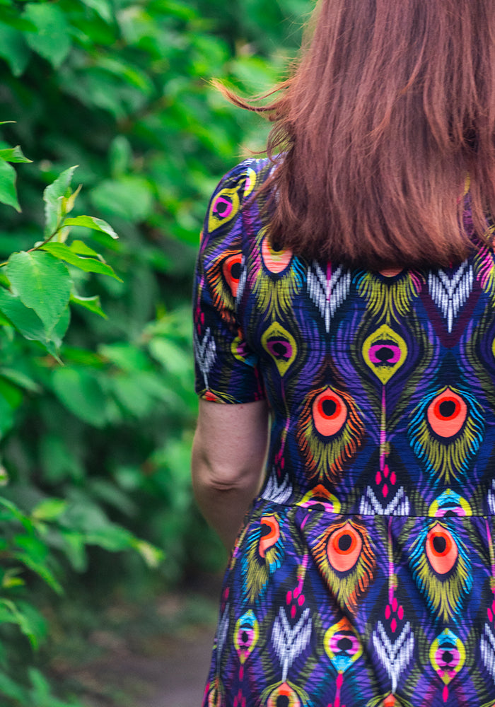 Nemali Peacock Feathers Print Cotton Midaxi Dress