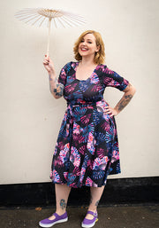 Jana Fan Print Vintage Swing Dress