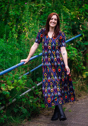 Nemali Peacock Feathers Print Cotton Midaxi Dress