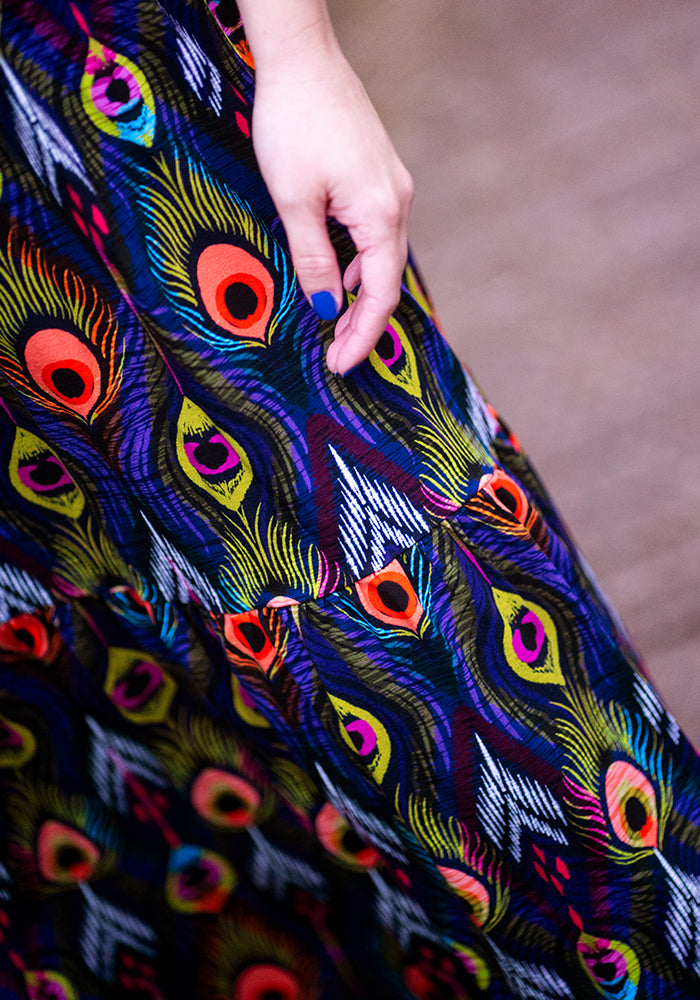 Nemali Peacock Feathers Print Cotton Midaxi Dress