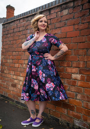 Jana Fan Print Vintage Swing Dress
