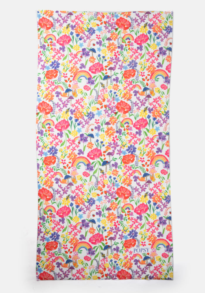 Large White Rainbow Floral Print Towel