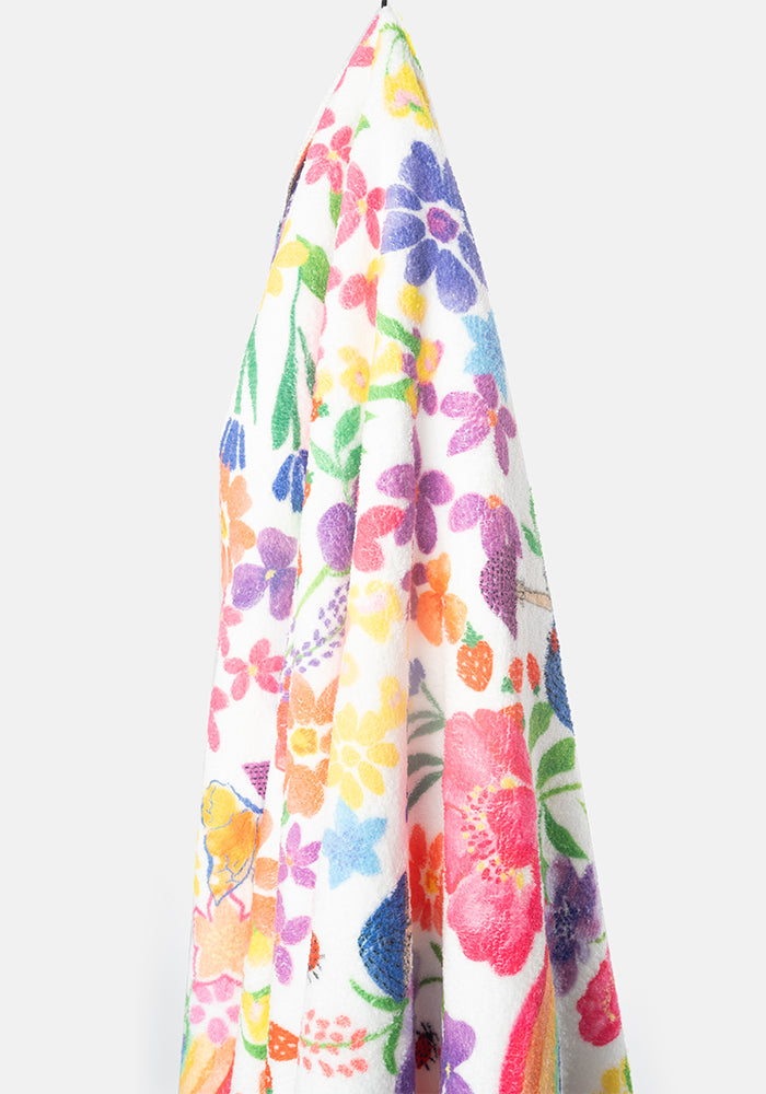 Seventh angle of Large White Rainbow Floral Print Towel