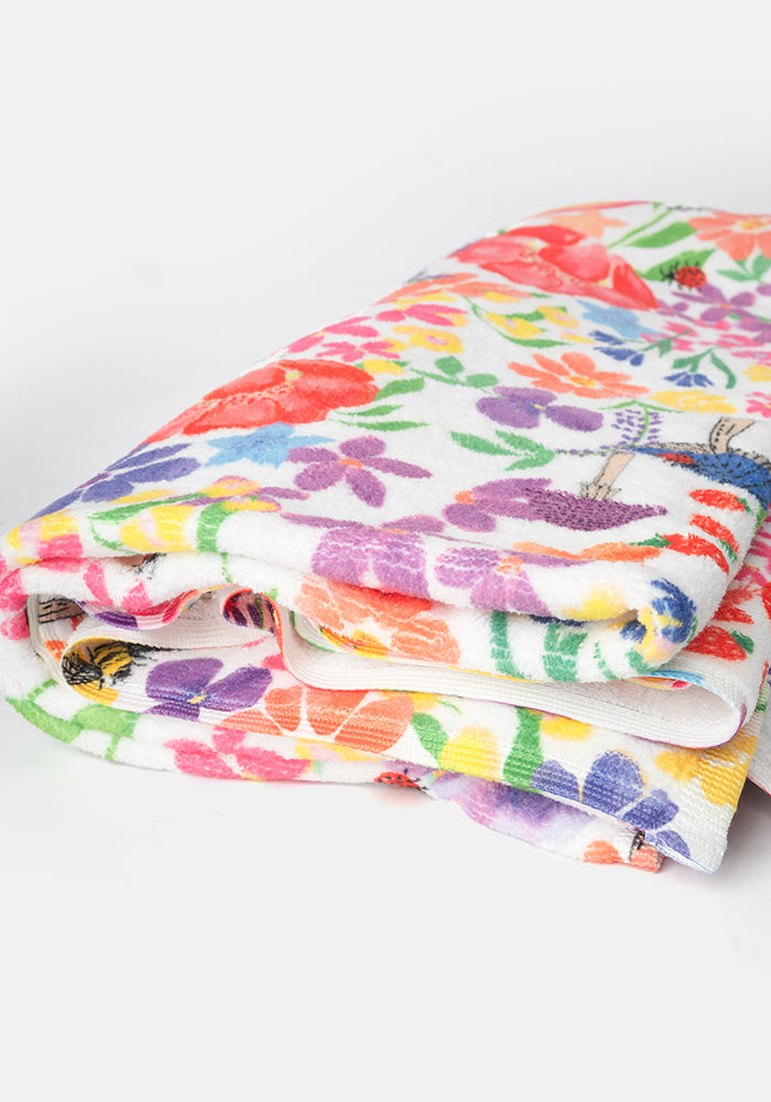 Fifth angle of Large White Rainbow Floral Print Towel