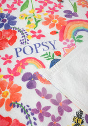 Large White Rainbow Floral Print Towel