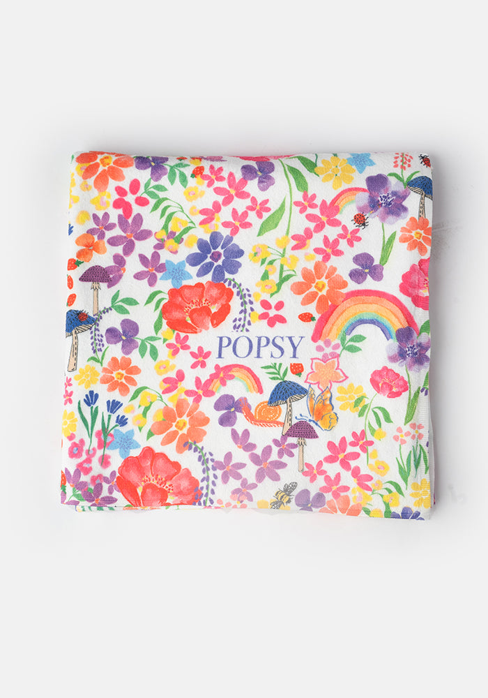 Eighth angle of Large White Rainbow Floral Print Towel