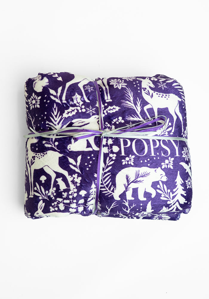 Winter Wonderland Print Plush Throw Blanket (Pop-Under)