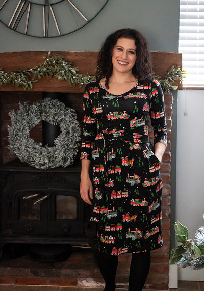 Wish Christmas Train Print Cotton Dress