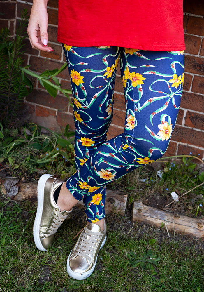 Fifth angle of Heath Wales Navy Print Leggings, heath Navy Leggings with a Wales inspired pattern.