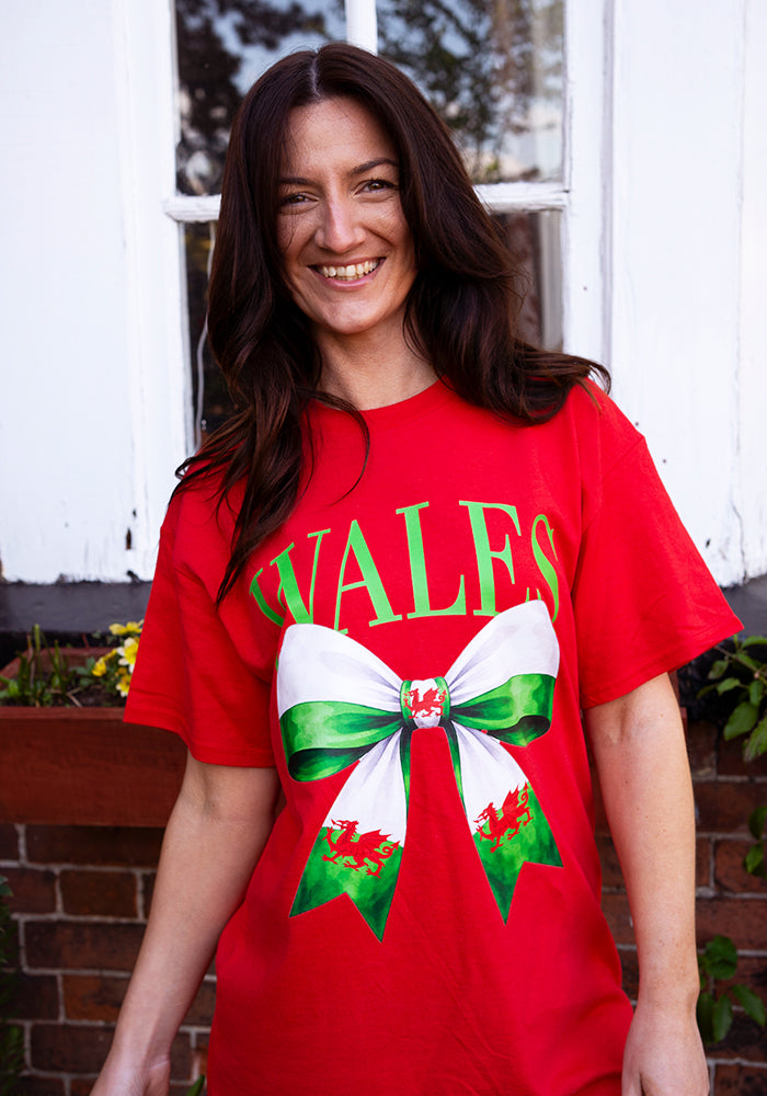 Fifth angle of Red Wales Graphic T-Shirt, bold red t-shirt Wales graphic from Popsy Clothing.