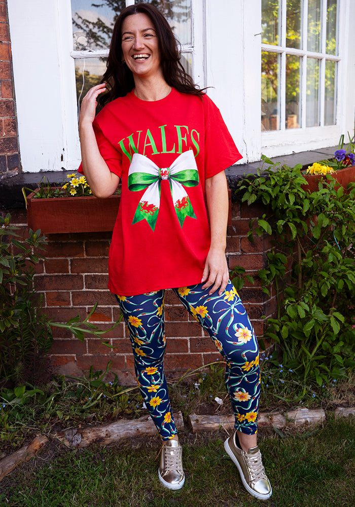 Fourth angle of Heath Wales Navy Print Leggings, heath Navy Leggings with a Wales inspired pattern.