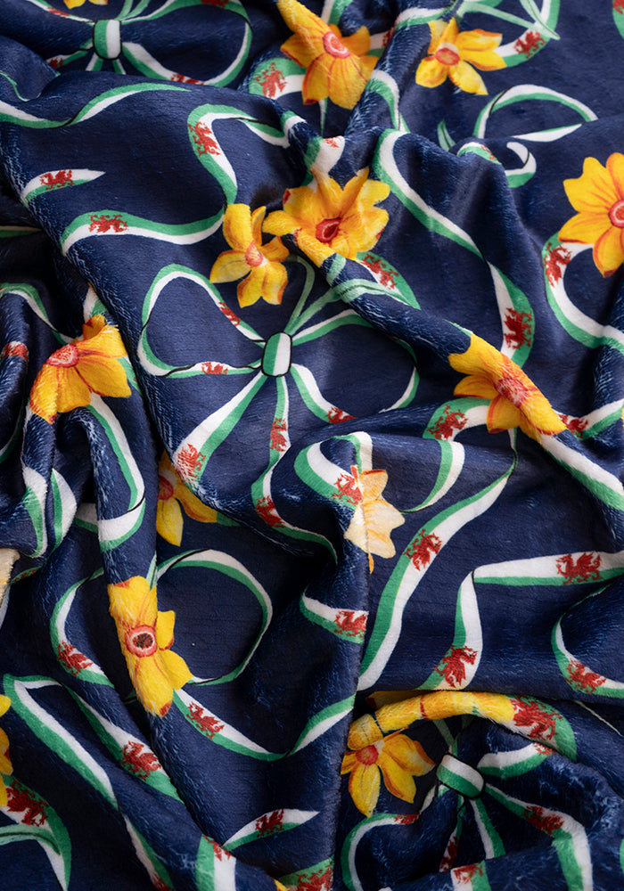 Sixth angle of Wales Navy Print Plush Throw Blanket (Pop-Under)