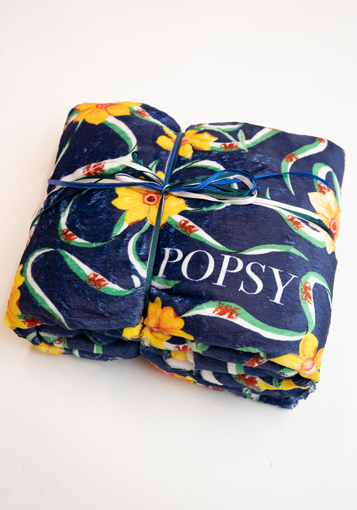 Seventh angle of Wales Navy Print Plush Throw Blanket (Pop-Under)