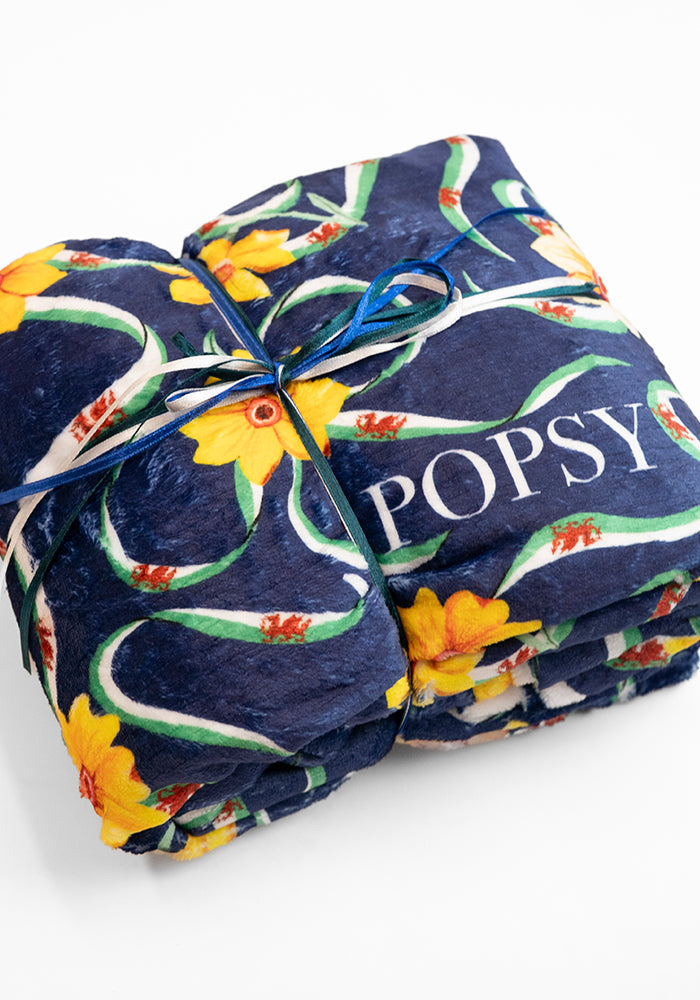 Fifth angle of Wales Navy Print Plush Throw Blanket (Pop-Under)