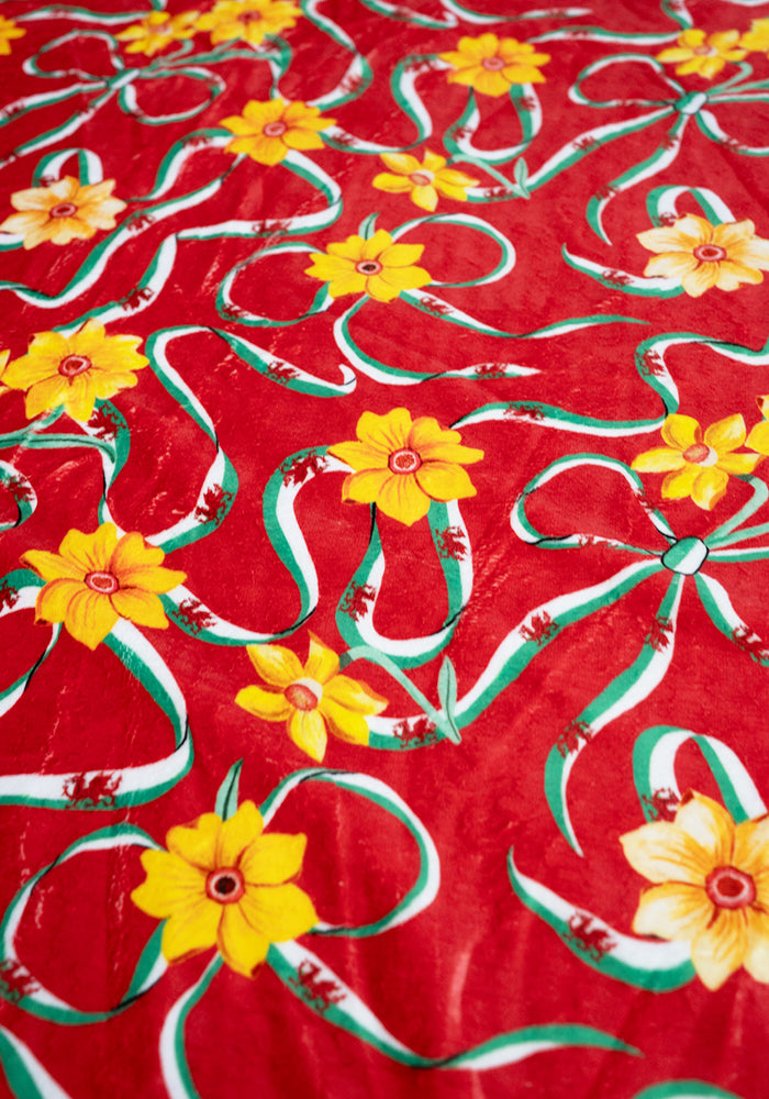 Sixth angle of Wales Red Print Plush Throw Blanket (Pop-Under)