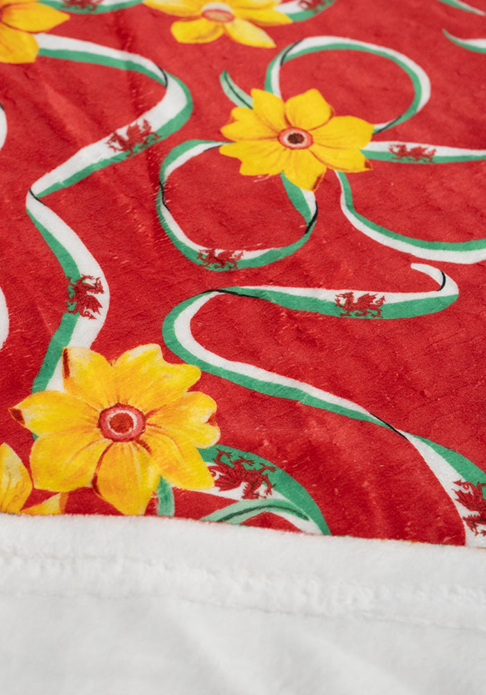 Fifth angle of Wales Red Print Plush Throw Blanket (Pop-Under)