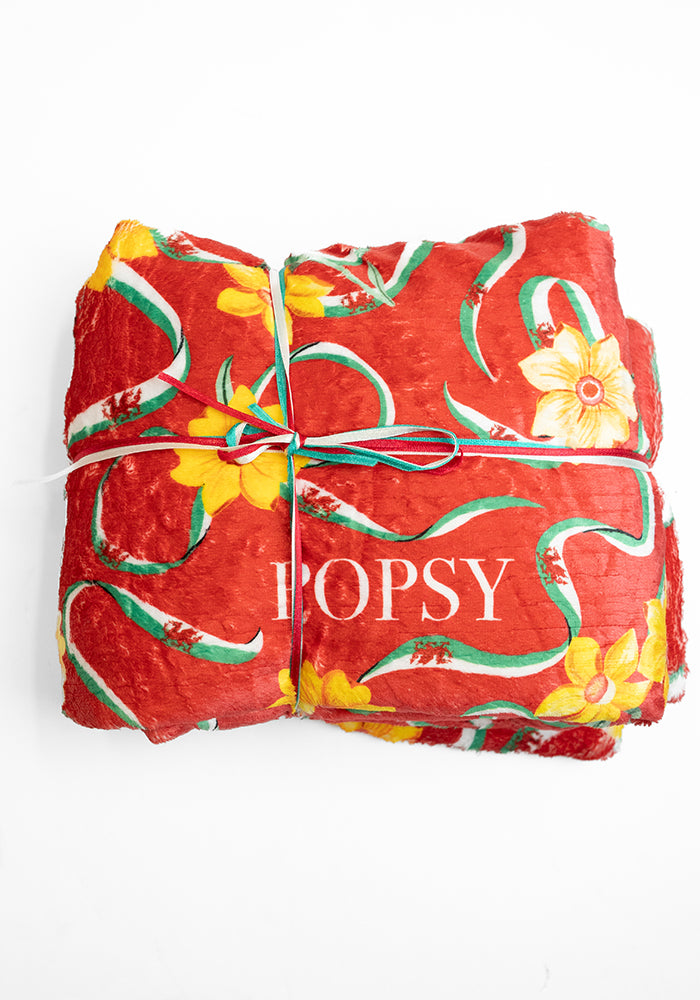 Front view of Wales Red Print Plush Throw Blanket (Pop-Under)