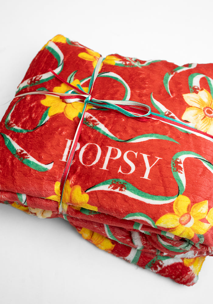 Fourth angle of Wales Red Print Plush Throw Blanket (Pop-Under)