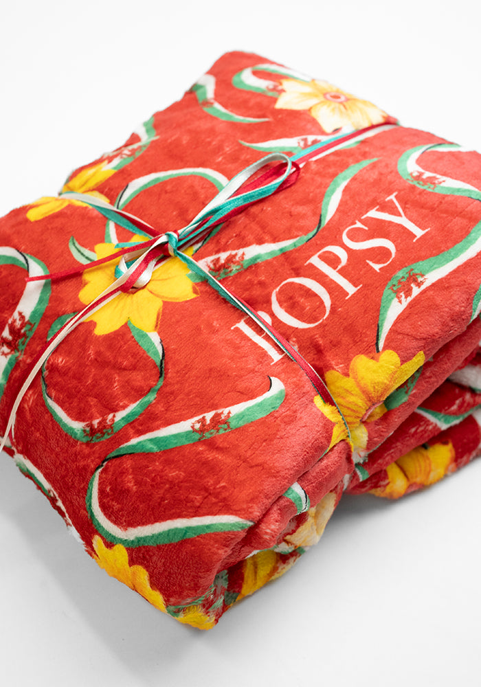 Seventh angle of Wales Red Print Plush Throw Blanket (Pop-Under)