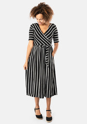 Wallis Black & Ecru Stripe Midi Dress