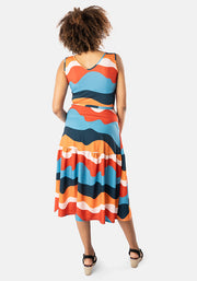 Waverly Wave Stripe Print Tiered Hem Midi Dress